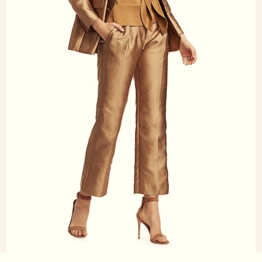 Max Mara Omar Silk-blend Pants, Shantung Silk, Camel colour, Size 14